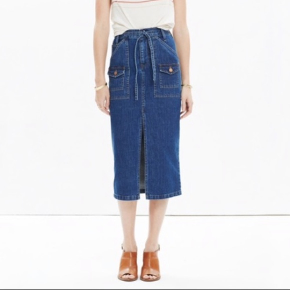 Madewell timeline denim midi skirt